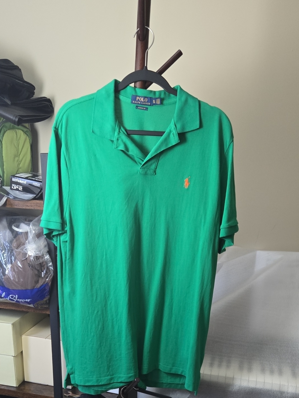 Men Polo by Ralph Lauren Emerald Green Polo with Orange Pony